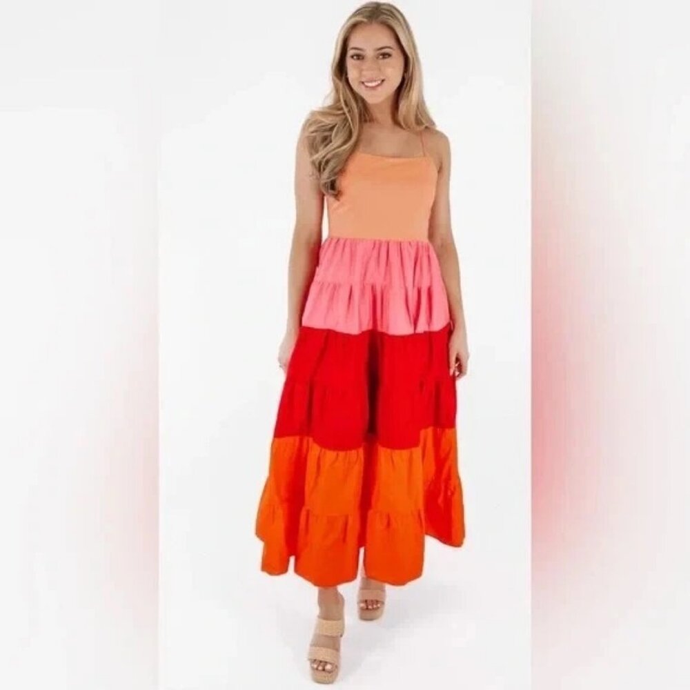 ENGLISH FACTORY Women's Color Block Spaghetti Strap Maxi Dress Size Medium